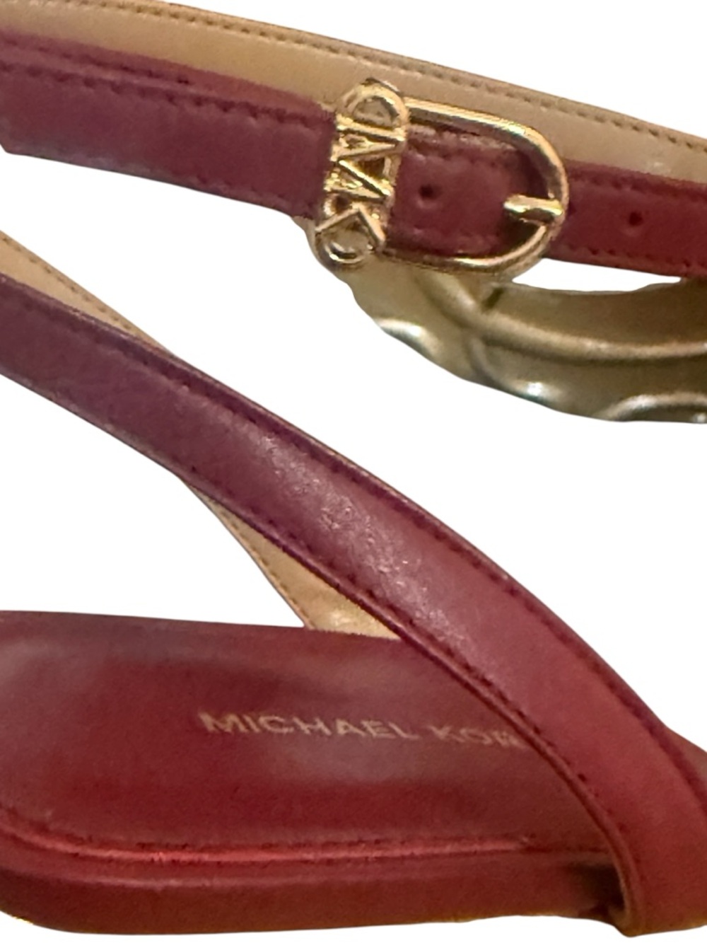 MICHAEL KORS Liana Tamano Red Slingback Heels with Gold-Tone Heel - Picture 3 of 10